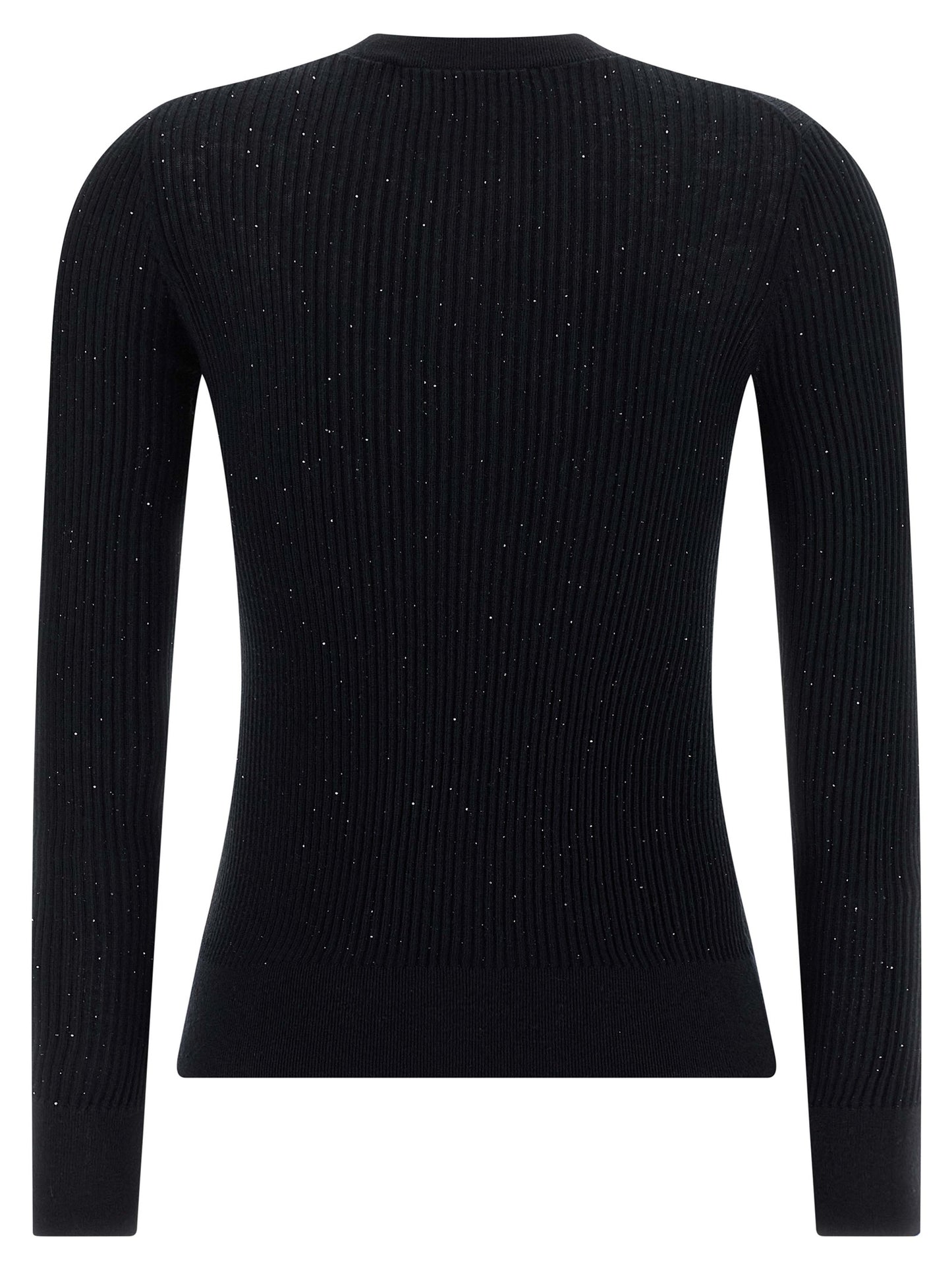 Cardigan by Max Mara for women in silk wool & sequins black features a dramatic silhouette, showcasing a sophisticated crew neckline and dramatic detail for a timeless, premium look.