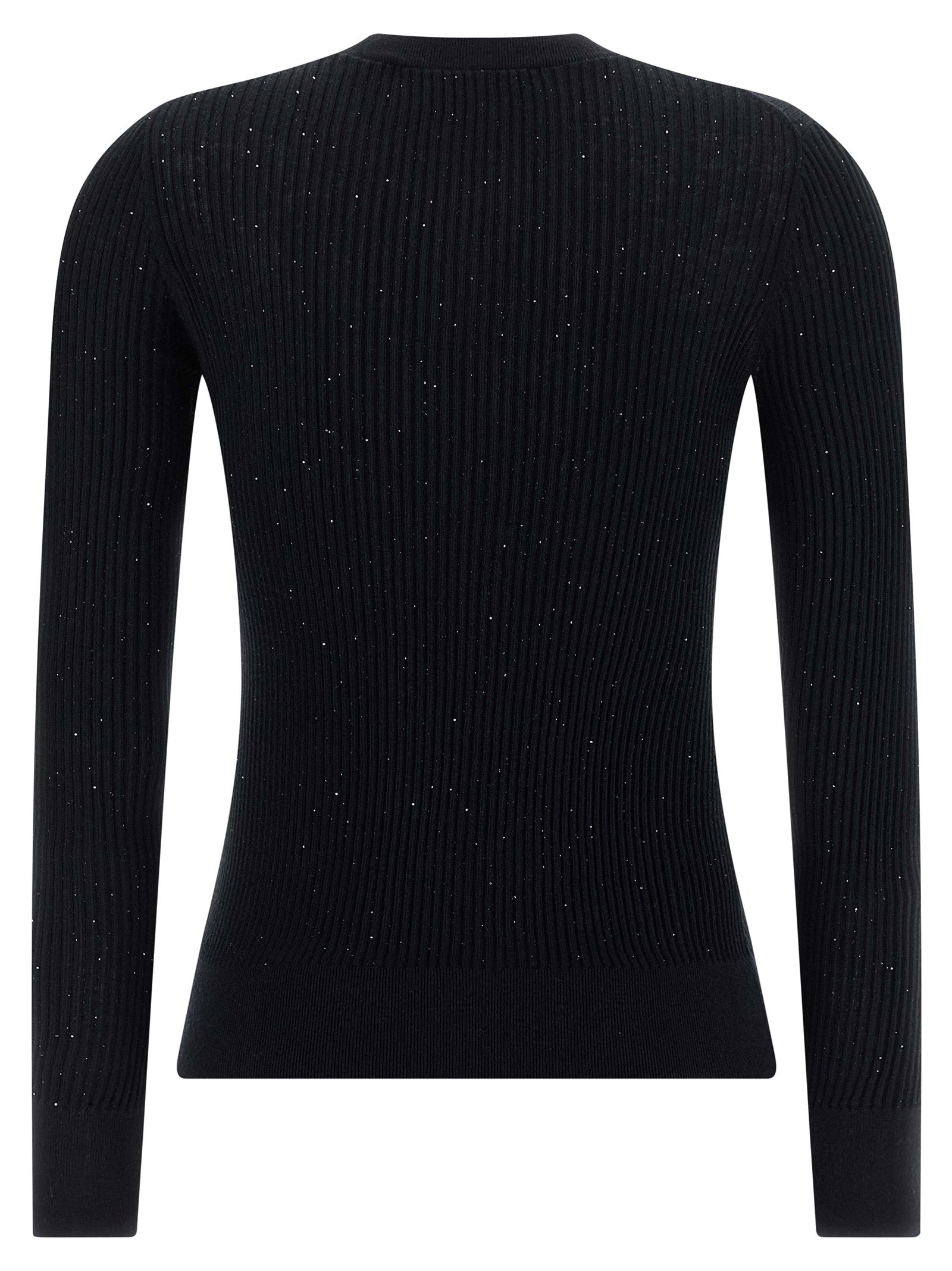 Cardigan by Max Mara for women in silk wool & sequins black features a dramatic silhouette, showcasing a sophisticated crew neckline and dramatic detail for a timeless, premium look.