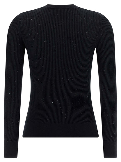 Cardigan by Max Mara for women in silk wool & sequins black features a dramatic silhouette, showcasing a sophisticated crew neckline and dramatic detail for a timeless, premium look.