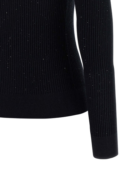 Cardigan by Max Mara for women in silk wool & sequins black features an crisp silhouette, showcasing a sophisticated crew neckline and detail for a truly crisp finish.