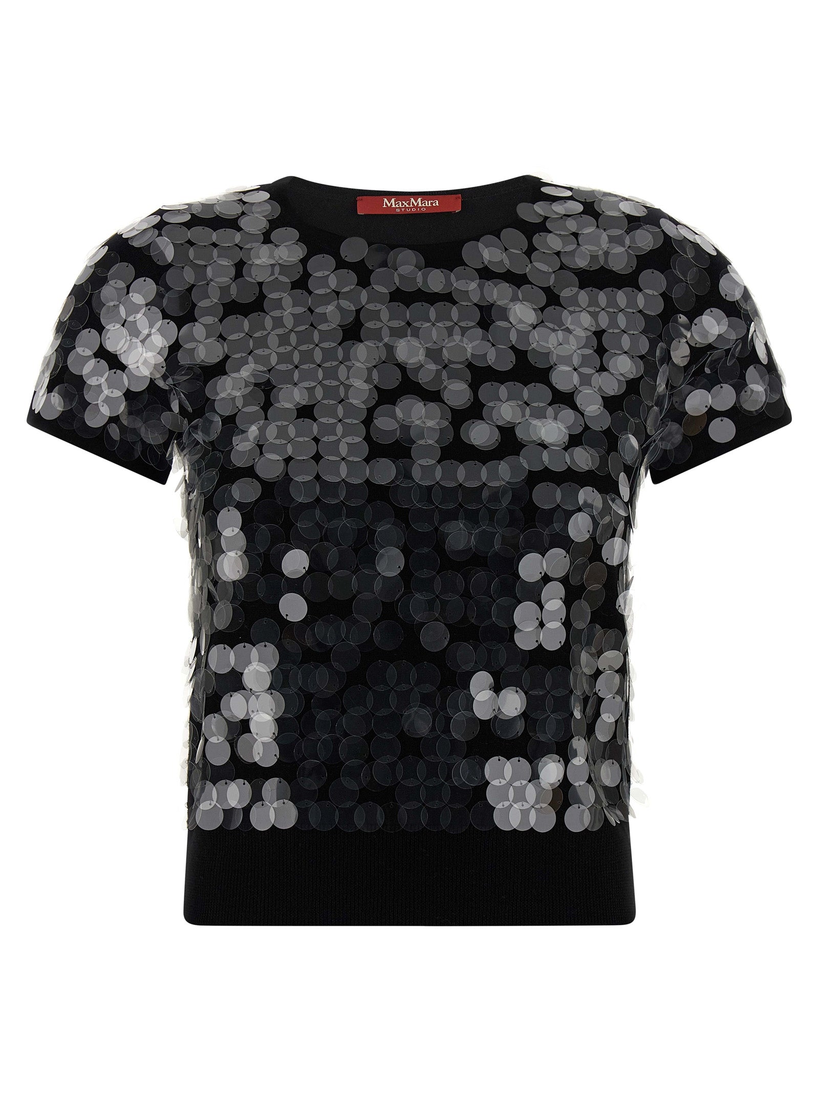 Cardigan by Max Mara for women in virgin wool & sequins black features an impeccable silhouette, showcasing a sophisticated crew neckline and short-sleeve detail for a truly impeccable finish.