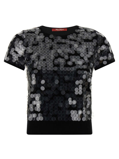 Cardigan by Max Mara for women in virgin wool & sequins black features an impeccable silhouette, showcasing a sophisticated crew neckline and short-sleeve detail for a truly impeccable finish.