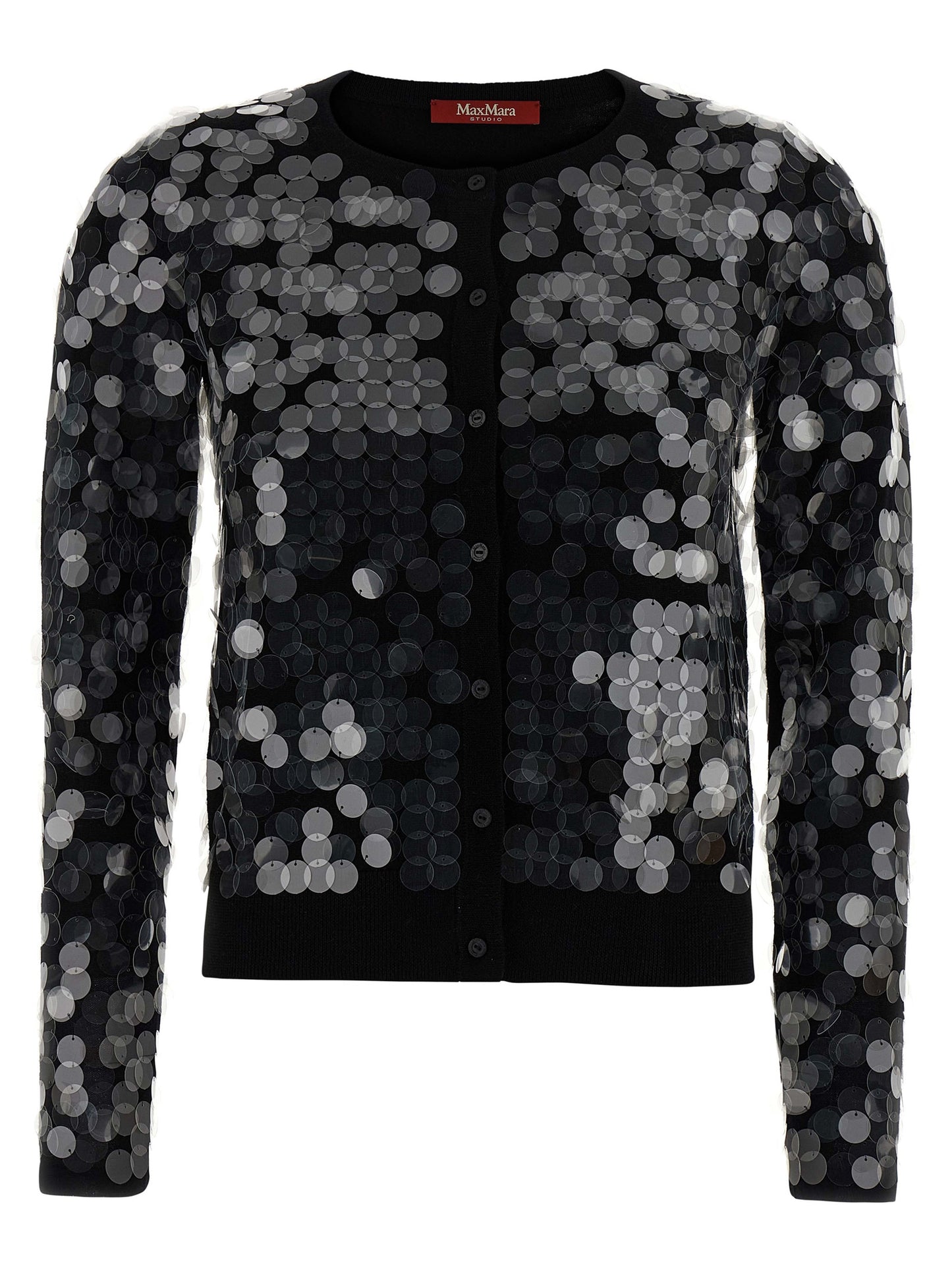 Cardigan by Max Mara for women in virgin wool & sequins black features an impeccable silhouette, showcasing a sophisticated crew neckline and detail for a truly impeccable finish.