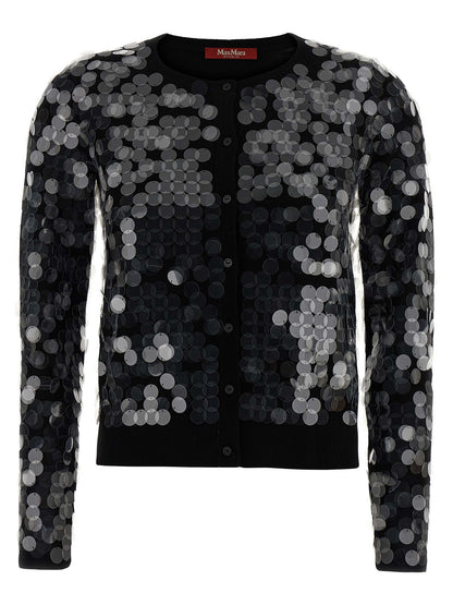 Cardigan by Max Mara for women in virgin wool & sequins black features an impeccable silhouette, showcasing a sophisticated crew neckline and detail for a truly impeccable finish.