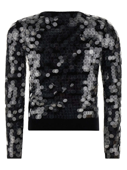 Cardigan by Max Mara for women in virgin wool & sequins black features an crisp silhouette, showcasing a sophisticated crew neckline and detail for a truly crisp finish.