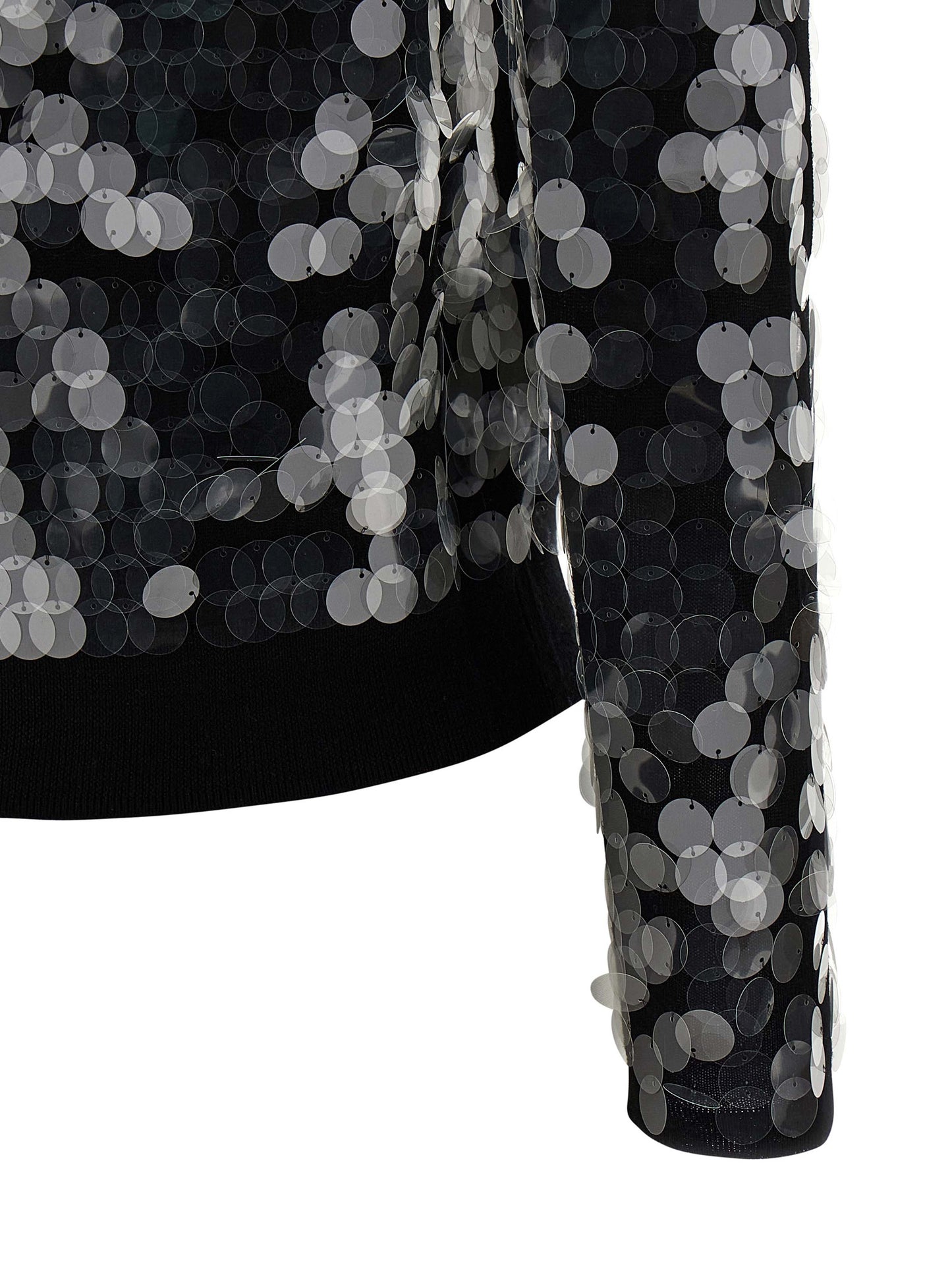 Cardigan by Max Mara for women in virgin wool & sequins black features a dramatic silhouette, showcasing a sophisticated crew neckline and dramatic detail for a timeless, premium look.