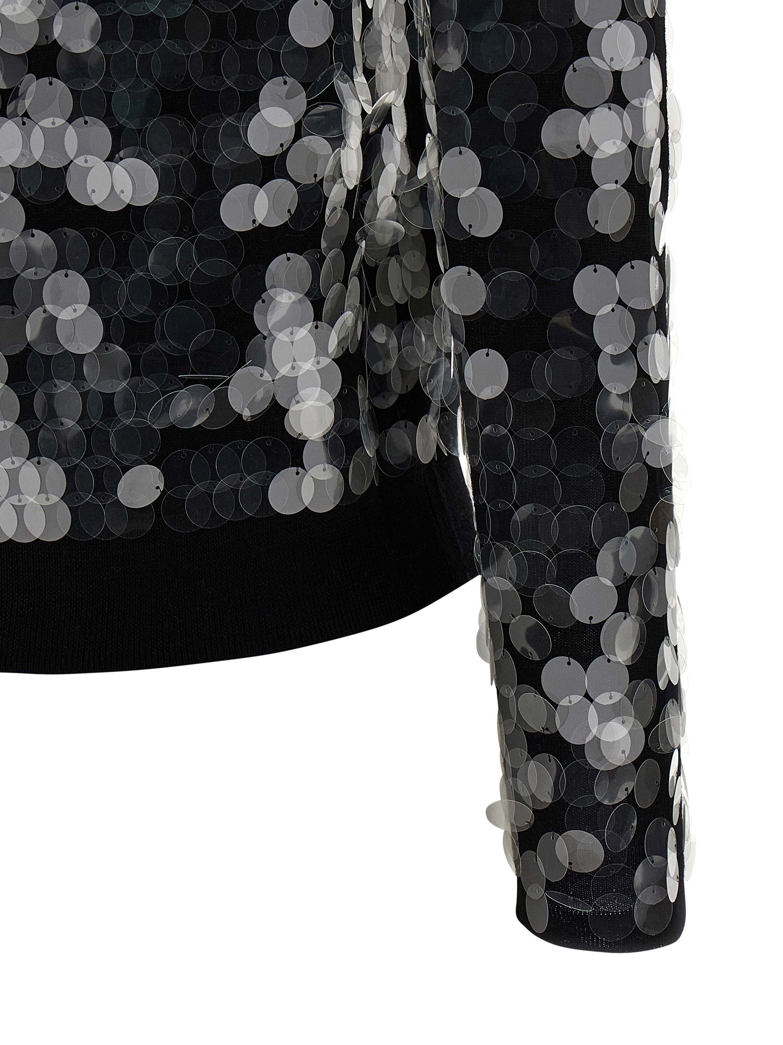 Cardigan by Max Mara for women in virgin wool & sequins black features a dramatic silhouette, showcasing a sophisticated crew neckline and dramatic detail for a timeless, premium look.