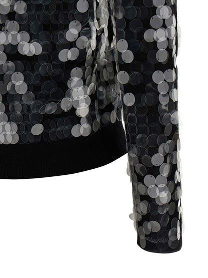 Cardigan by Max Mara for women in virgin wool & sequins black features a dramatic silhouette, showcasing a sophisticated crew neckline and dramatic detail for a timeless, premium look.