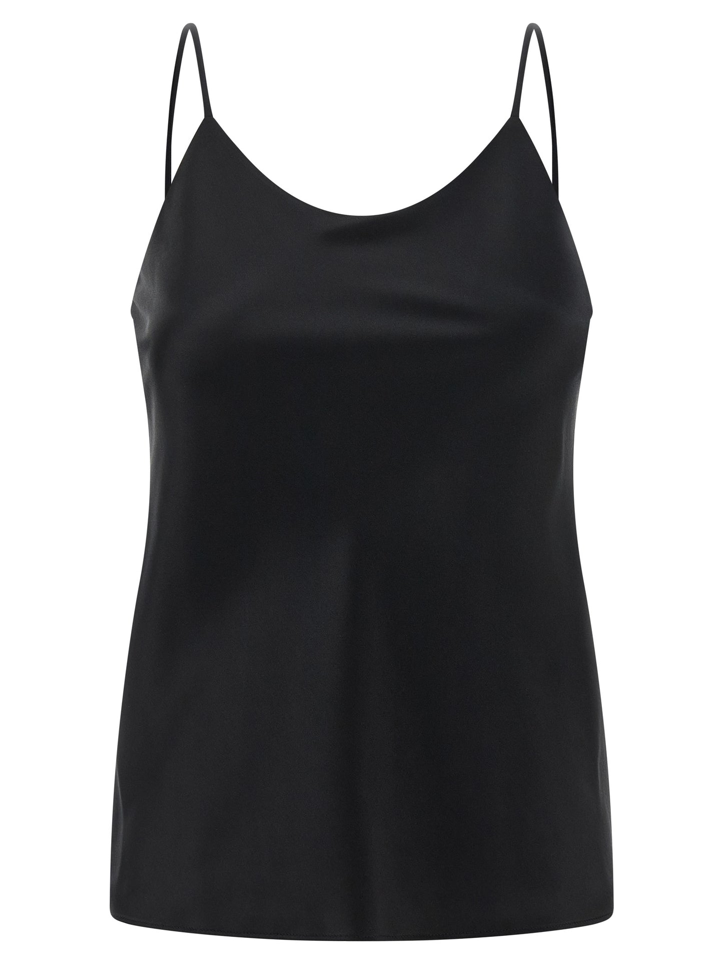 Tank Top by Max Mara for women in silk satin black showcases a perennial silhouette, artfully detailed with a sleeveless design and a perennial round neckline.