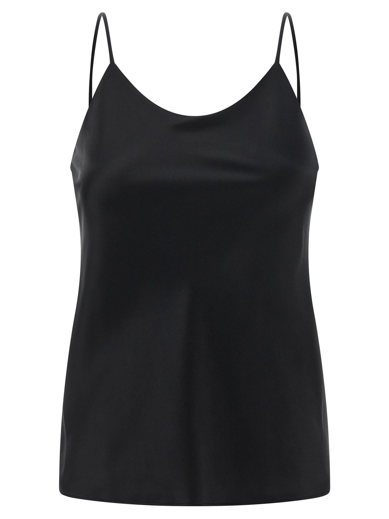 Tank Top by Max Mara for women in silk satin black showcases a perennial silhouette, artfully detailed with a sleeveless design and a perennial round neckline.