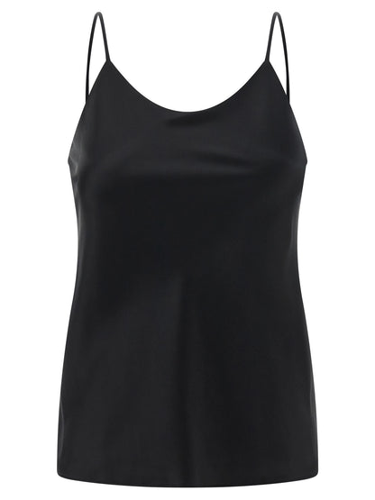 Tank Top by Max Mara for women in silk satin black showcases a perennial silhouette, artfully detailed with a sleeveless design and a perennial round neckline.