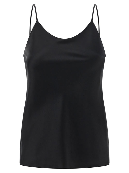 Tank Top by Max Mara for women in silk satin black showcases a perennial silhouette, artfully detailed with a sleeveless design and a perennial round neckline.