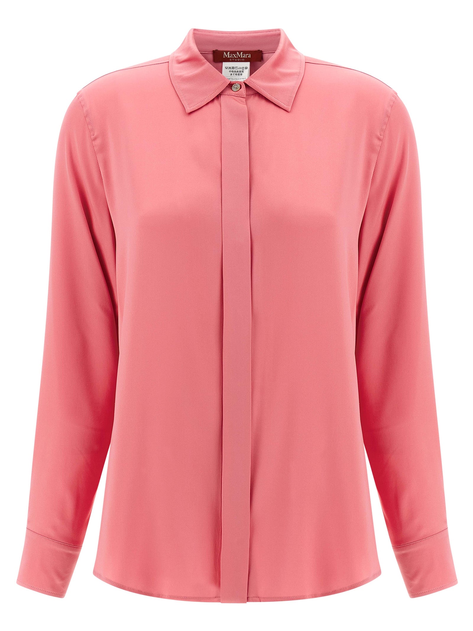 Blouse by Max Mara for women in silk satin multicolor & pink showcases a sharp silhouette, elegantly detailed with a sharp and sharp long-sleeve.