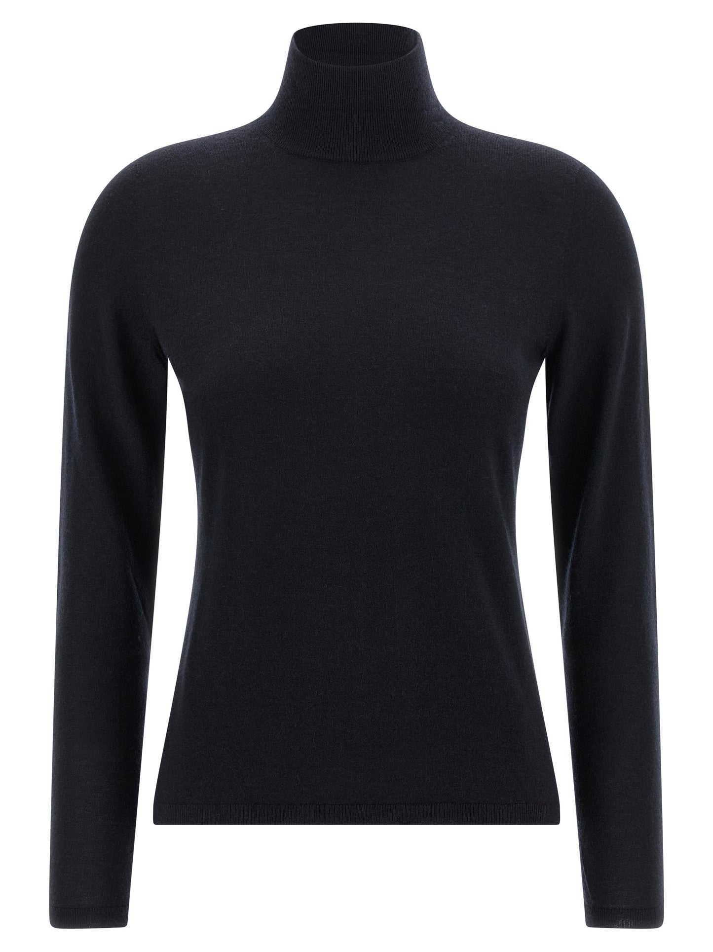 Cardigan by Max Mara for women in cashmere blue showcases a captivating silhouette, artfully detailed with a captivating long-sleeve and turtle high-neck neckline for a truly sophisticated captivating look.