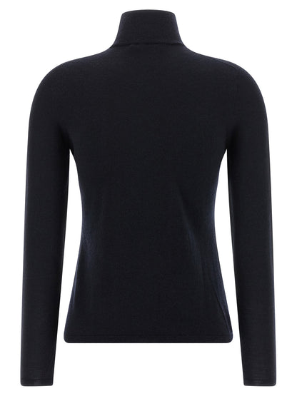Cardigan by Max Mara for women in cashmere blue showcases a captivating silhouette, artfully detailed with a captivating and turtle high-neck neckline for a truly sophisticated captivating look.