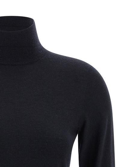 Cardigan by Max Mara for women in cashmere blue features an crisp silhouette, showcasing a sophisticated turtle high-neck neckline and detail for a truly crisp finish.