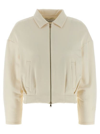 Activewear Sweatshirt by Max Mara for women in silk & cotton white showcases a athletic silhouette with sleeves, a athletic shirt-collar neckline, and high-performance for a athletic aesthetic.