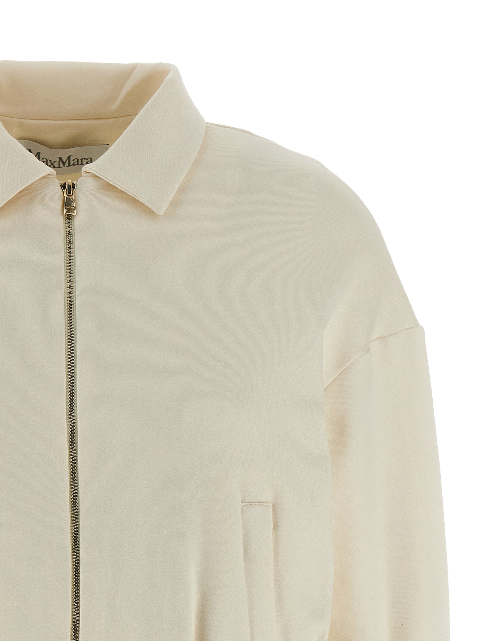 Activewear Sweatshirt by Max Mara for women in silk & cotton white presents a dynamic silhouette, featuring a dynamic shirt-collar neckline and detailed with functional .