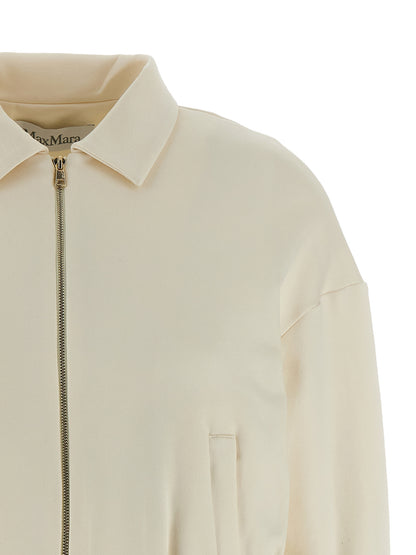 Activewear Sweatshirt by Max Mara for women in silk & cotton white presents a dynamic silhouette, featuring a dynamic shirt-collar neckline and detailed with functional .