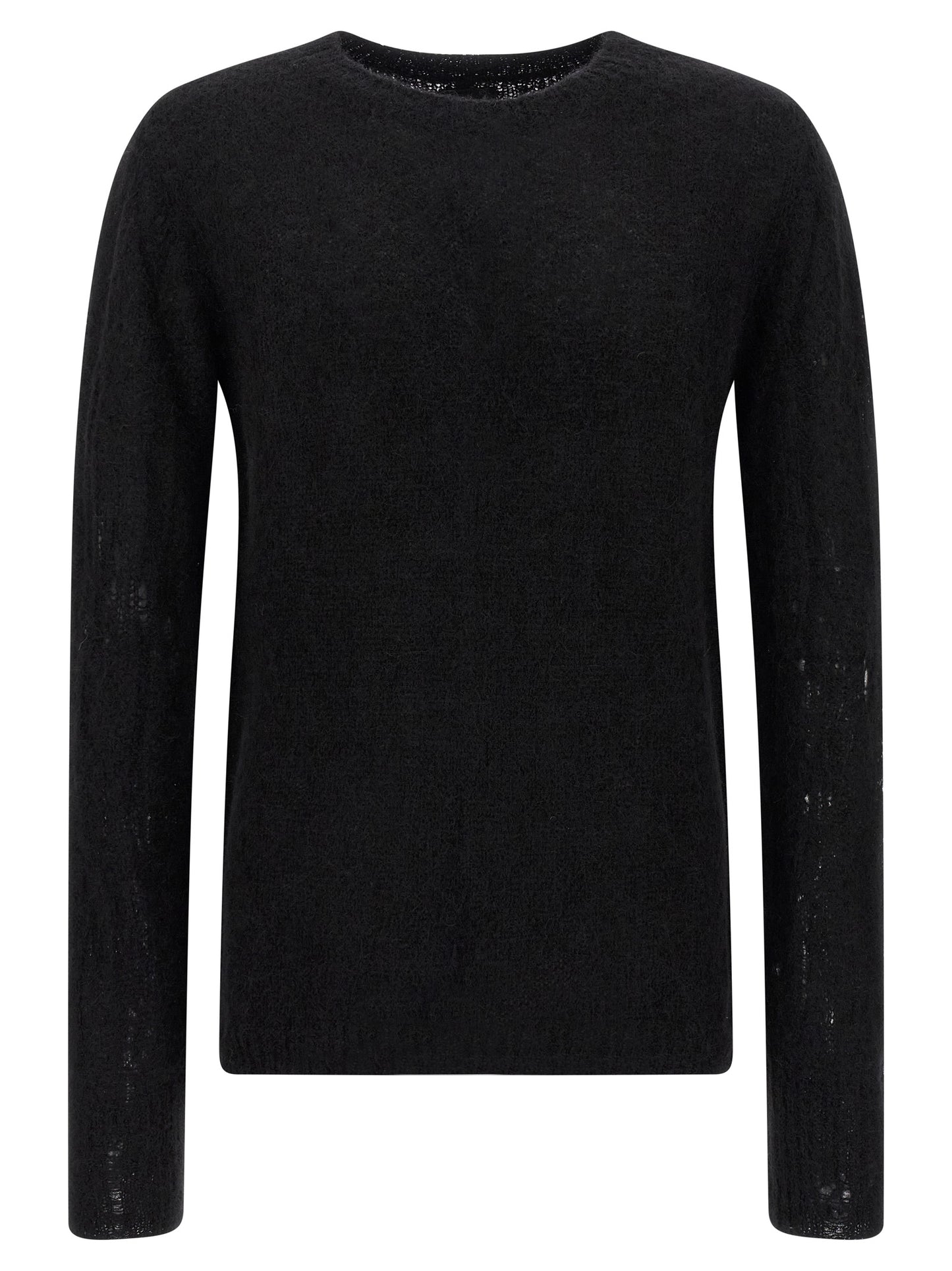 Cardigan by Thom Krom for men in alpaca wool & polyamide black presents a textural silhouette, artfully finished with a textural crew neckline and long-sleeve for a sophisticated, textural look.