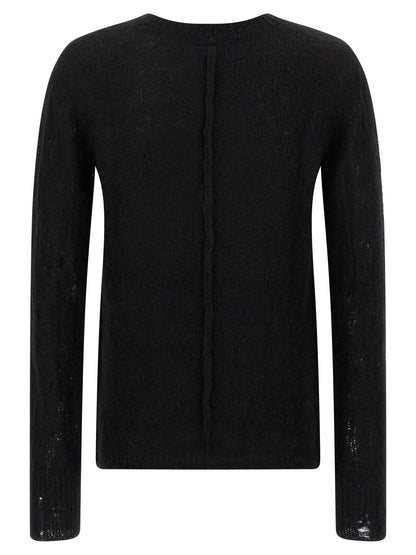 Cardigan by Thom Krom for men in alpaca wool & polyamide black features a nuanced silhouette with a refined crew neckline and nuanced detailing for a sophisticated look.