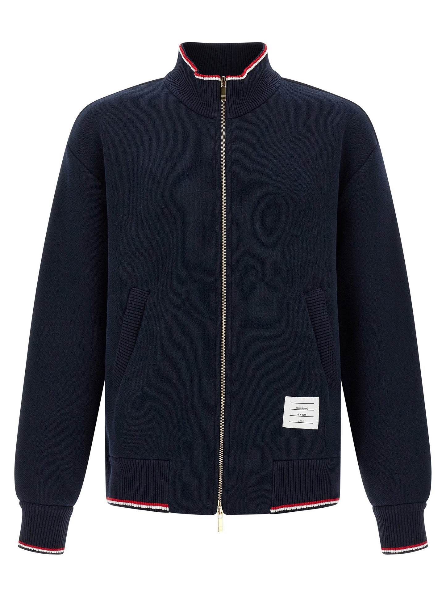 Sweatshirt by Thom Browne for men in polyamide cotton blue features an enviable silhouette, showcasing a premium and refined high-neck neckline for a truly enviable finish.