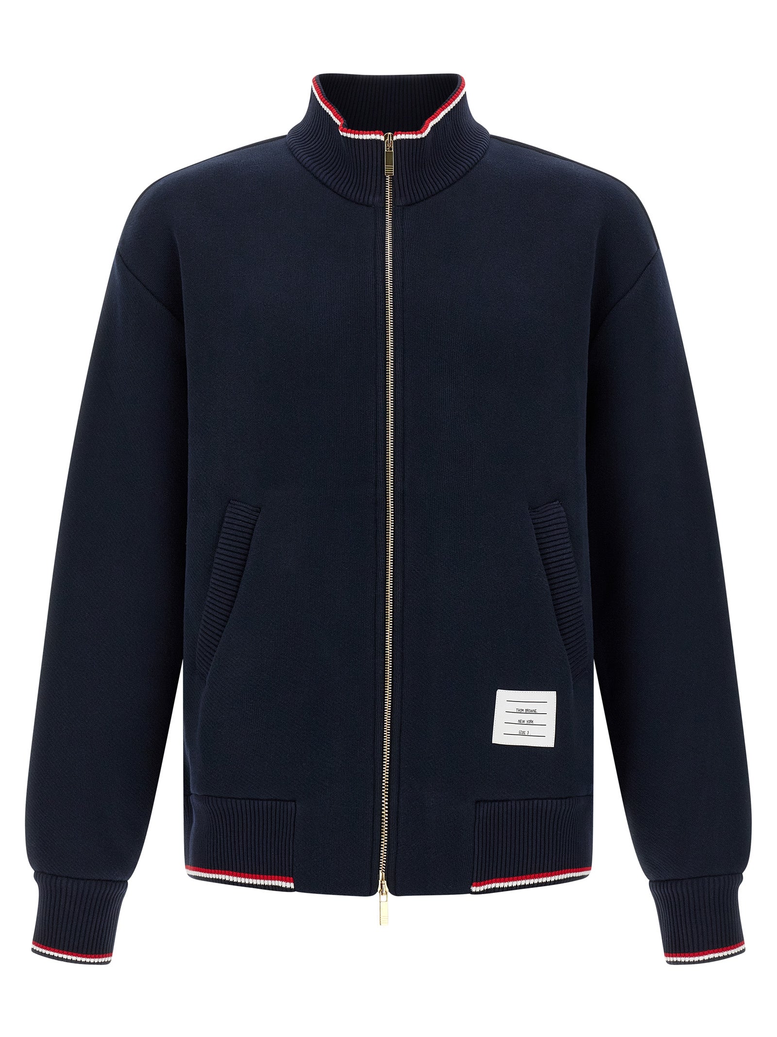 Sweatshirt by Thom Browne for men in polyamide cotton blue features an enviable silhouette, showcasing a premium and refined high-neck neckline for a truly enviable finish.