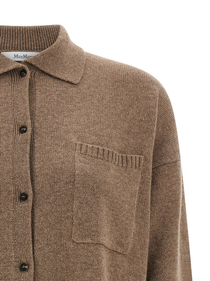 Cardigan by Max Mara for women in cashmere brown presents a textural silhouette, artfully finished with a textural and for a sophisticated, textural look.