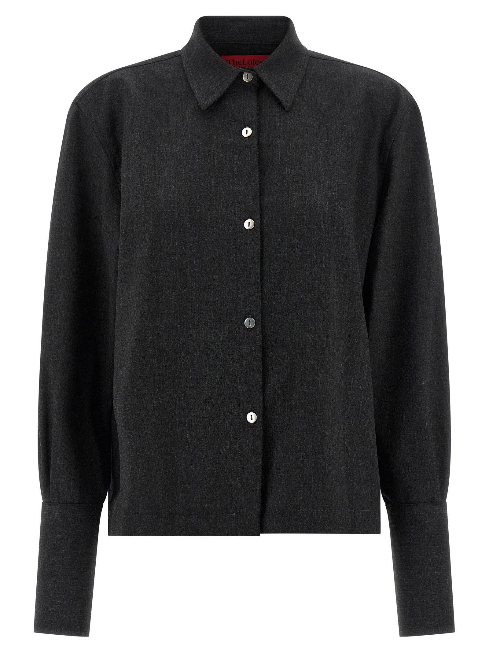 Blouse by THELATEST for women in polyester & virgin wool gray presents a discerning silhouette, showcasing a sophisticated and for a truly discerning finish.