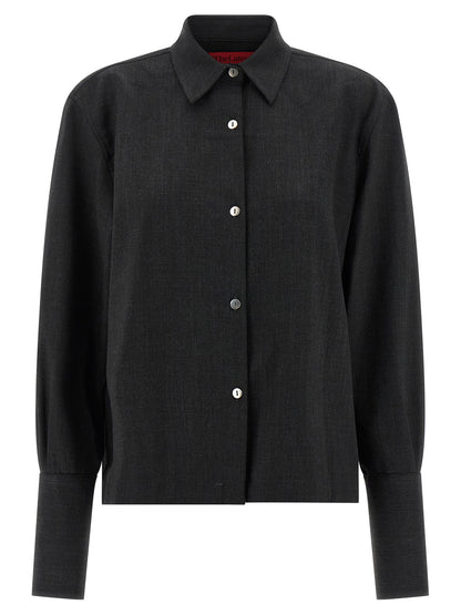 Blouse by THELATEST for women in polyester & virgin wool gray presents a discerning silhouette, showcasing a sophisticated and for a truly discerning finish.