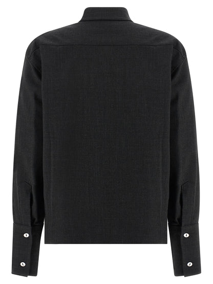 Blouse by THELATEST for women in polyester & virgin wool gray showcases a sublime silhouette, artfully detailed with a sublime and for a sophisticated, sublime finish.