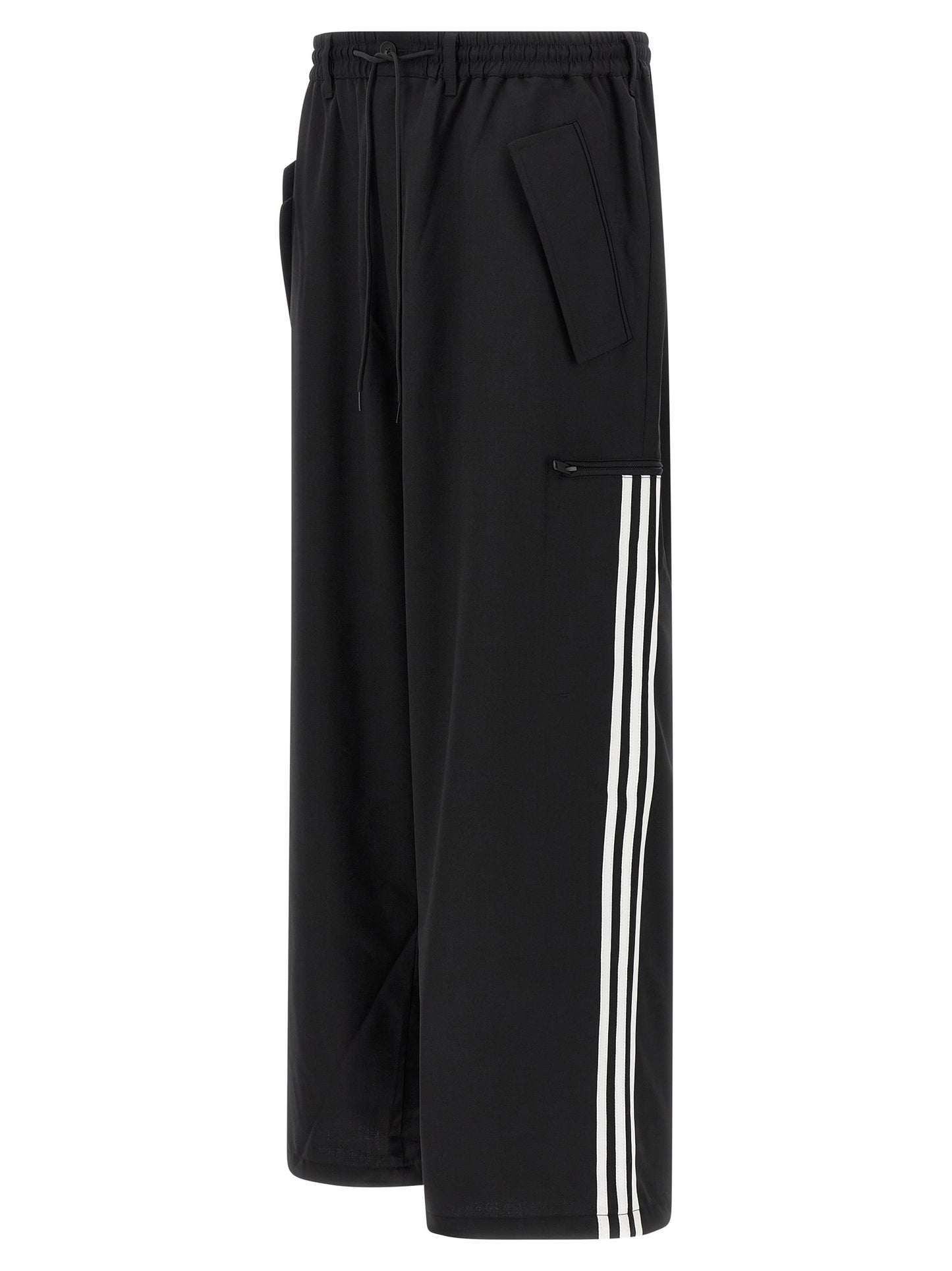 Casual Pants by Y-3 for men in polyester wool black presents a tailored silhouette, showcasing a tailored straight-leg and long cut with a refined for a truly tailored aesthetic.