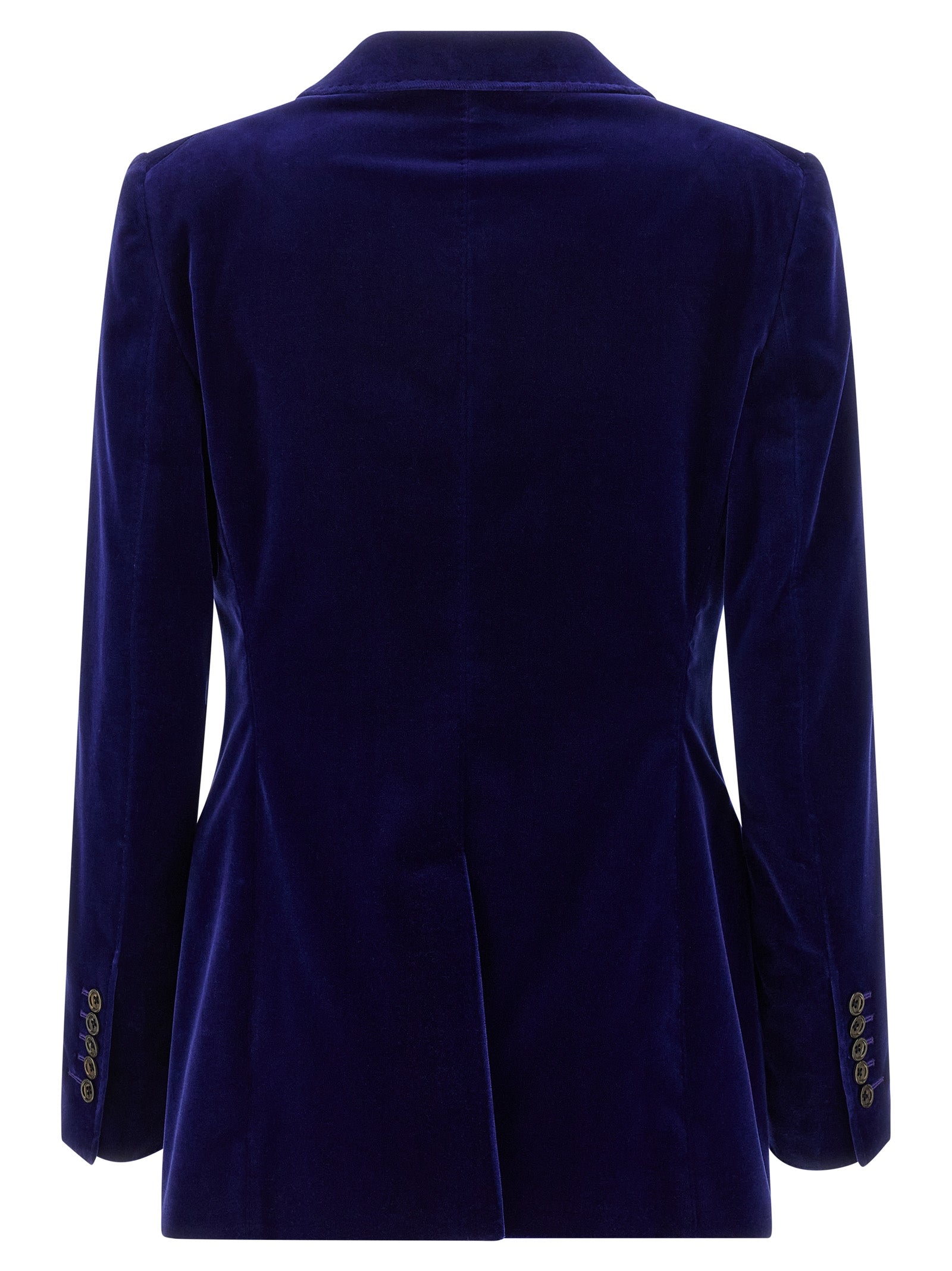 Blazer by Tom Ford for women in stretch cotton velvet blue showcases a polished silhouette, highlighted by a refined split neckline and polished for a sophisticated finish.