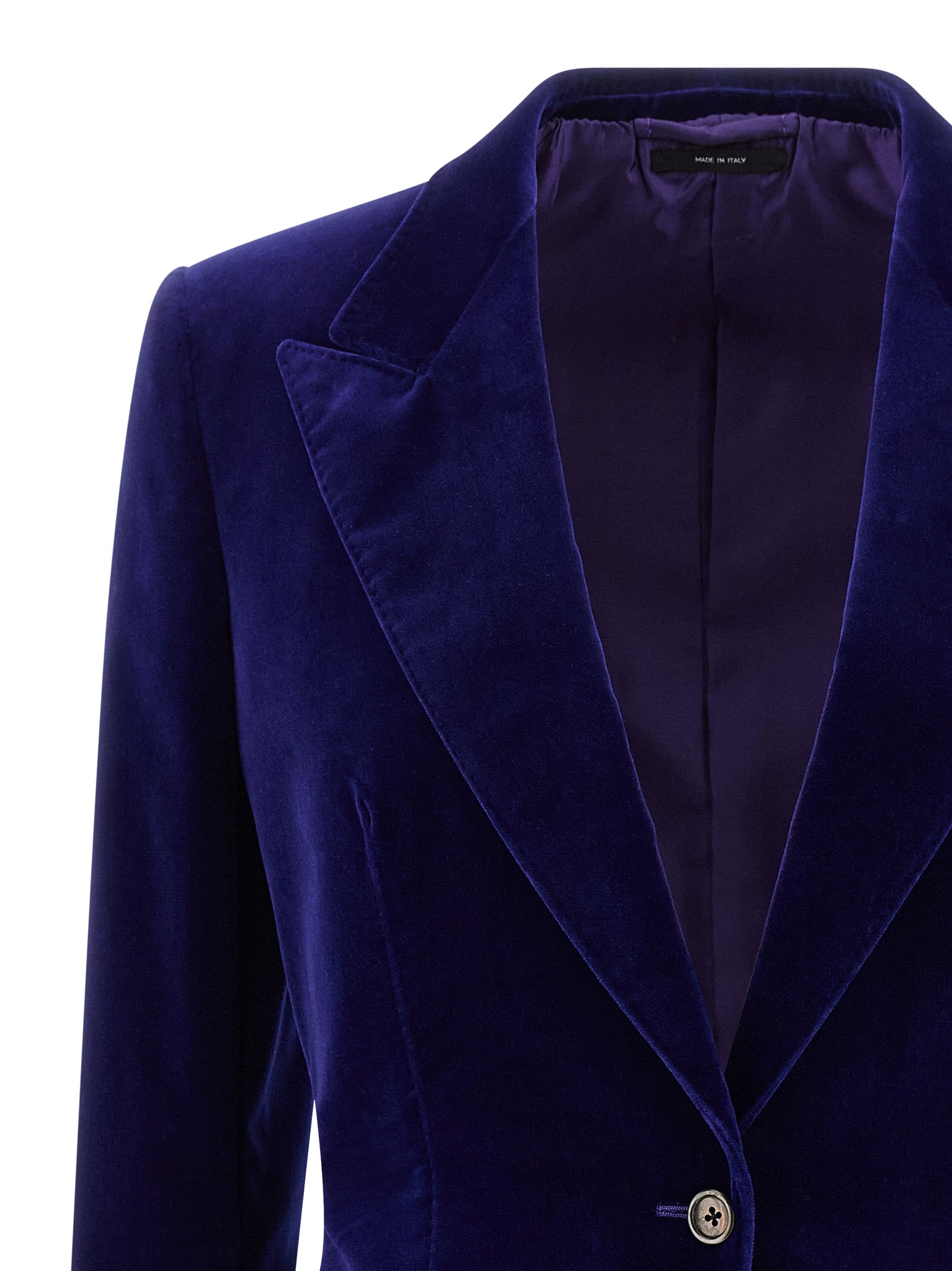 This Blazer by Tom Ford for women in stretch cotton velvet blue presents a tailored silhouette, meticulously tailored with a tailored split neckline and distinctive for a tailored finish.