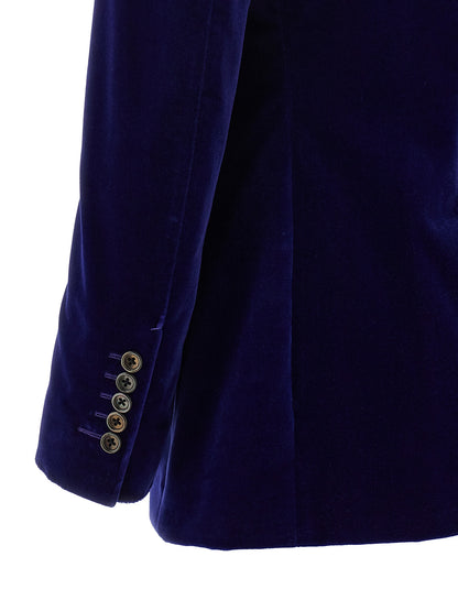 Blazer by Tom Ford for women in stretch cotton velvet blue features an crisp silhouette with sophisticated and a crisp for a truly crisp finish.