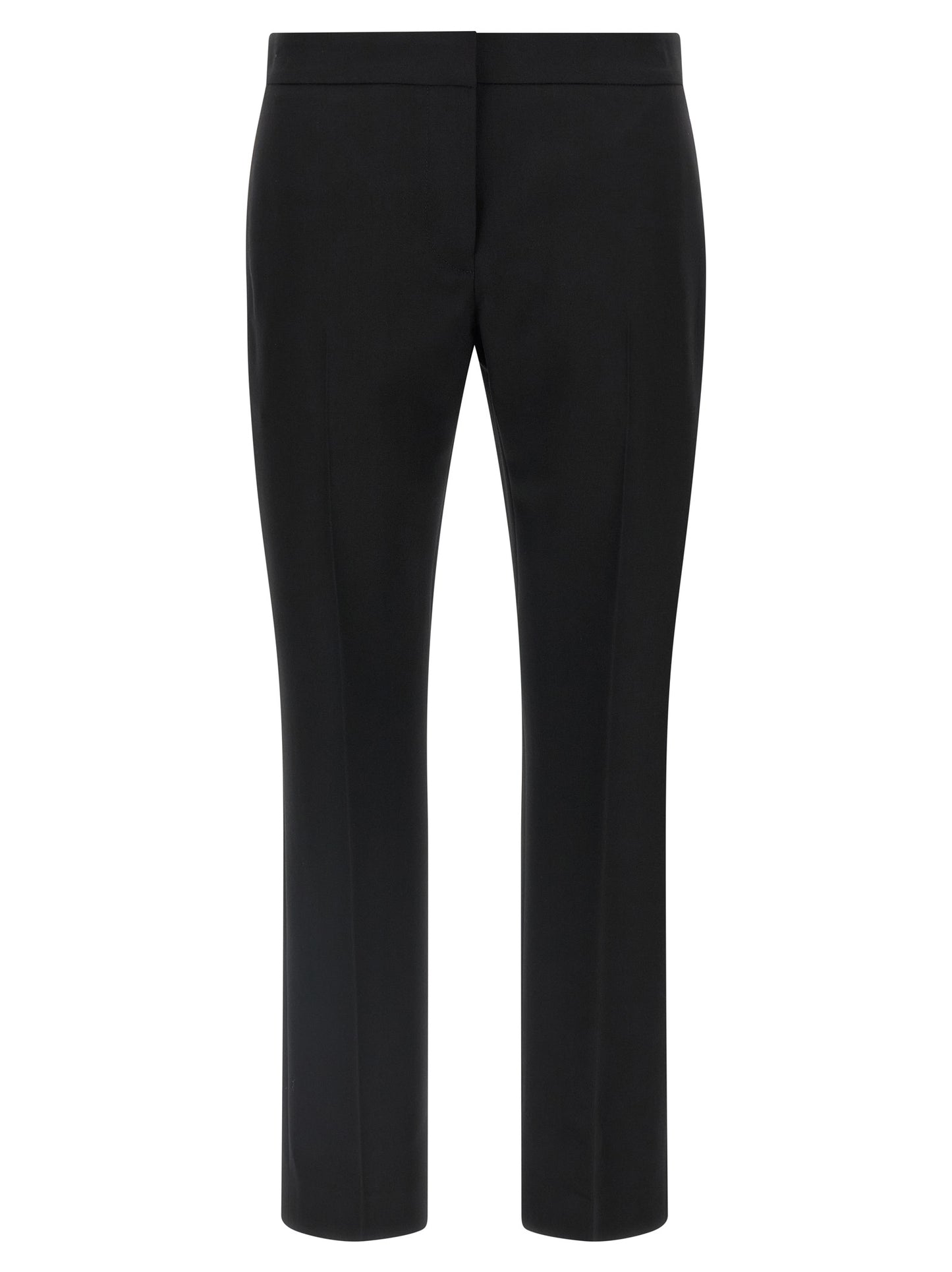 Trousers by Alexander McQueen for women in wool black features an sartorial silhouette, showcasing a precise straight-leg & cigarette and long with a sartorial for a refined look.