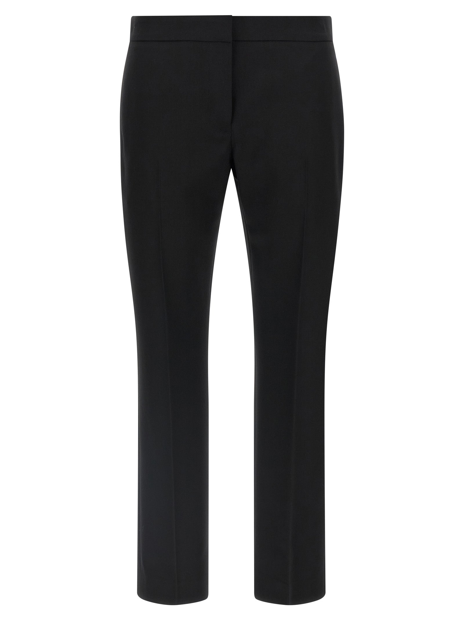 Trousers by Alexander McQueen for women in wool black features an sartorial silhouette, showcasing a precise straight-leg & cigarette and long with a sartorial for a refined look.