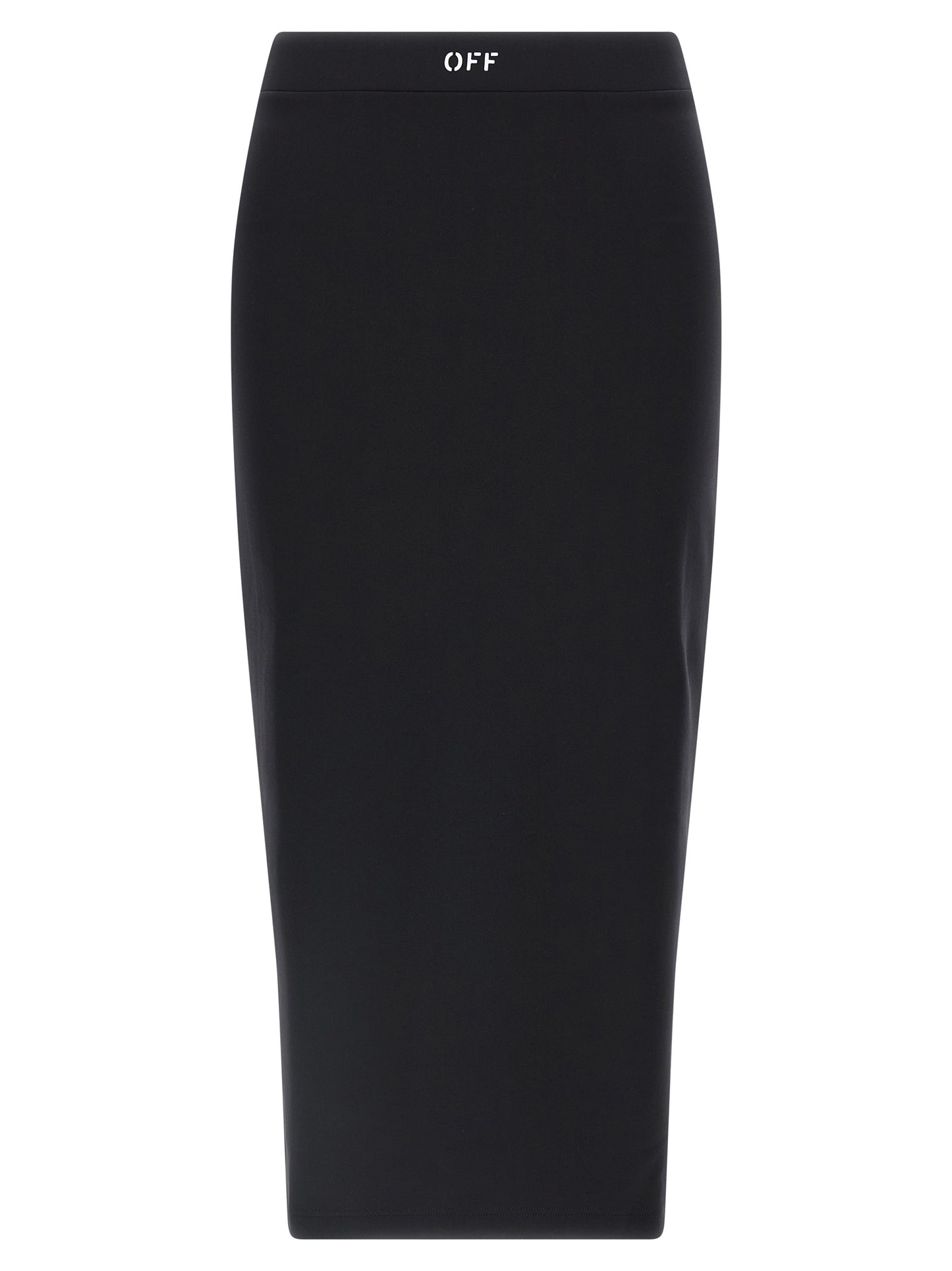 Skirt by Off-White for women in stretch polyamide black, white & print showcases a dramatic silhouette, artfully capturing the essence of the Women's Stretch Polyamide Midi Skirt in a dramatic midi cut for a refined look.