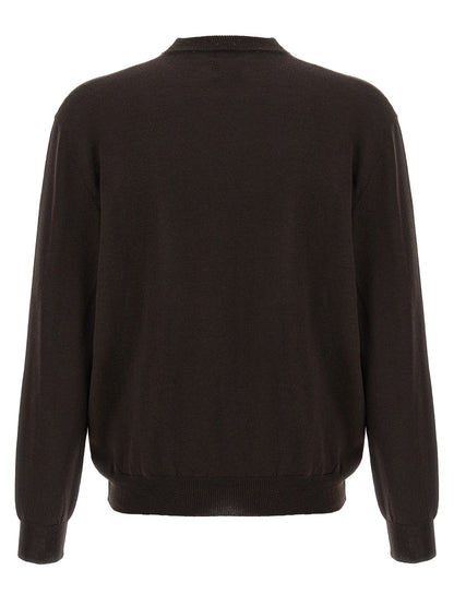 Cardigan by Magliano for men in wool brown & jacquard presents a textural silhouette, artfully finished with a textural crew neckline and for a sophisticated, textural look.