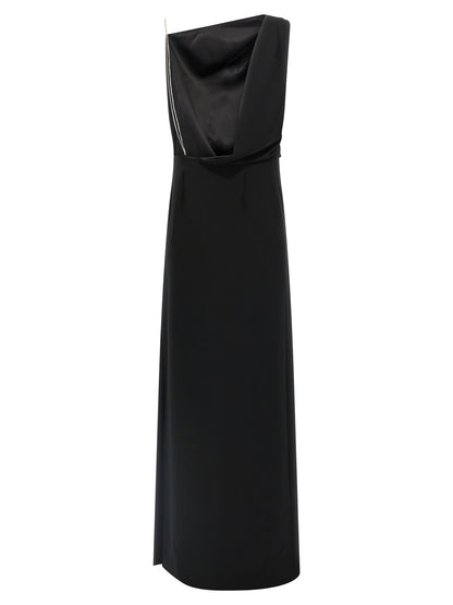 Dress by Max Mara for women in polyester black features an cute silhouette, detailed with a and asymmetric neckline that elegantly flows into a cute long.