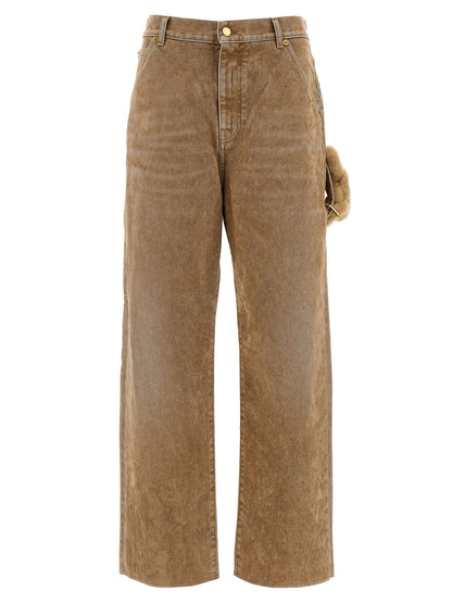 Jeans by Darkpark for women in denim cotton & faux fur beige features a polished silhouette with a polished straight-leg, reaching a polished long and finished with a polished .