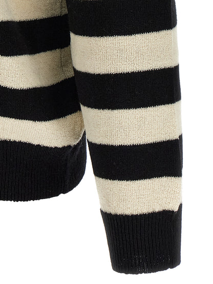 Cardigan by Balmain for men in cashmere bicolour, black, white & striped features a dramatic silhouette, showcasing a sophisticated and dramatic detail for a timeless, premium look.