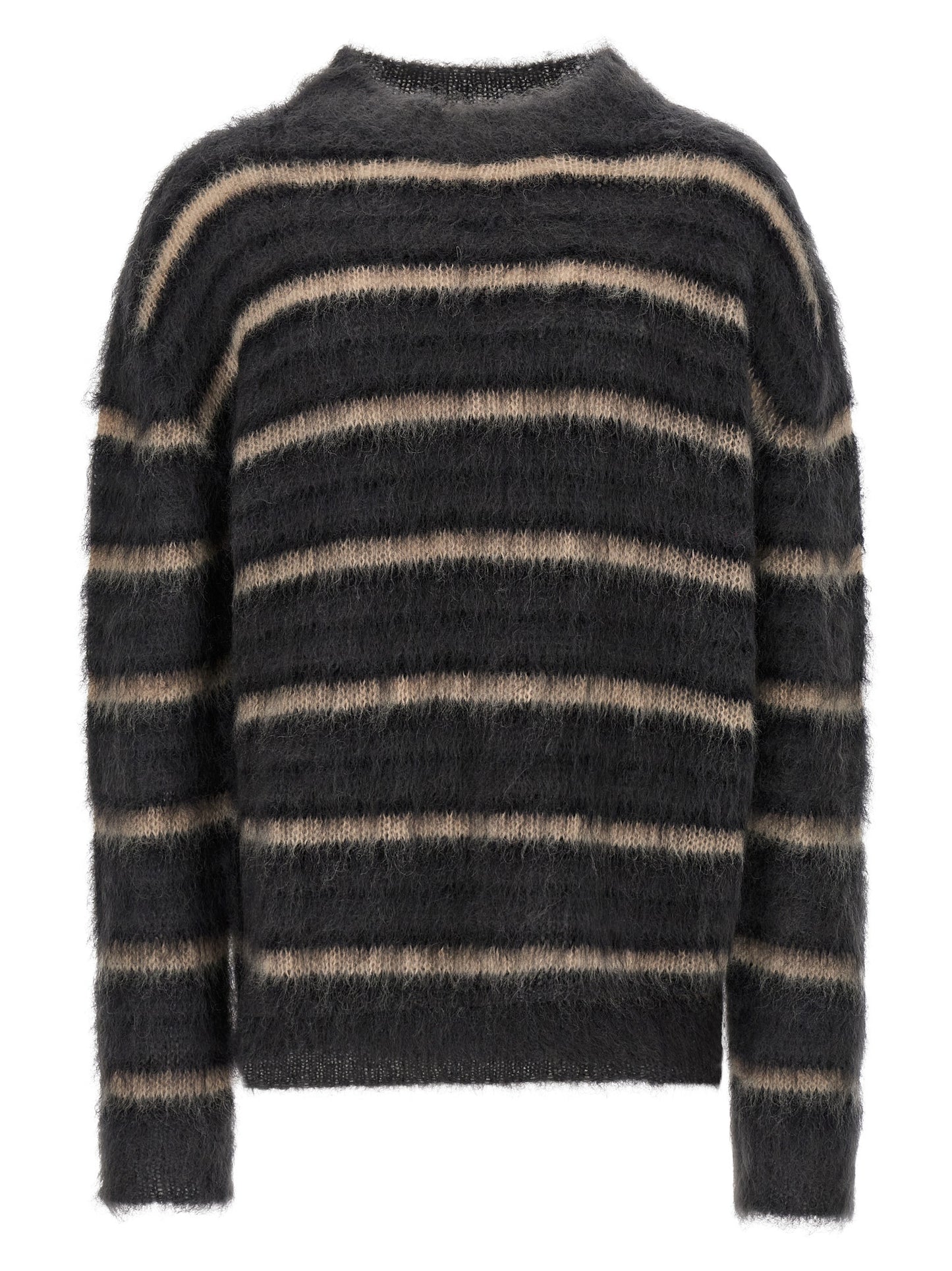 Cardigan by Marni for men in polyester & mohair gray, multicolor, patterned & striped showcases a captivating silhouette, artfully detailed with a captivating and crew neckline for a truly sophisticated captivating look.