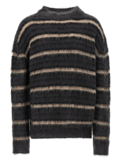 Cardigan by Marni for men in polyester & mohair gray, multicolor, patterned & striped showcases a captivating silhouette, artfully detailed with a captivating and crew neckline for a truly sophisticated captivating look.