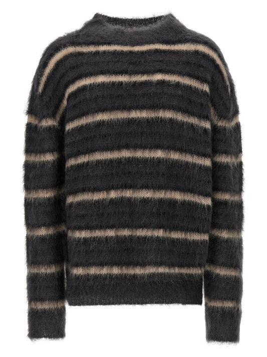 Cardigan by Marni for men in polyester & mohair gray, multicolor, patterned & striped showcases a captivating silhouette, artfully detailed with a captivating and crew neckline for a truly sophisticated captivating look.