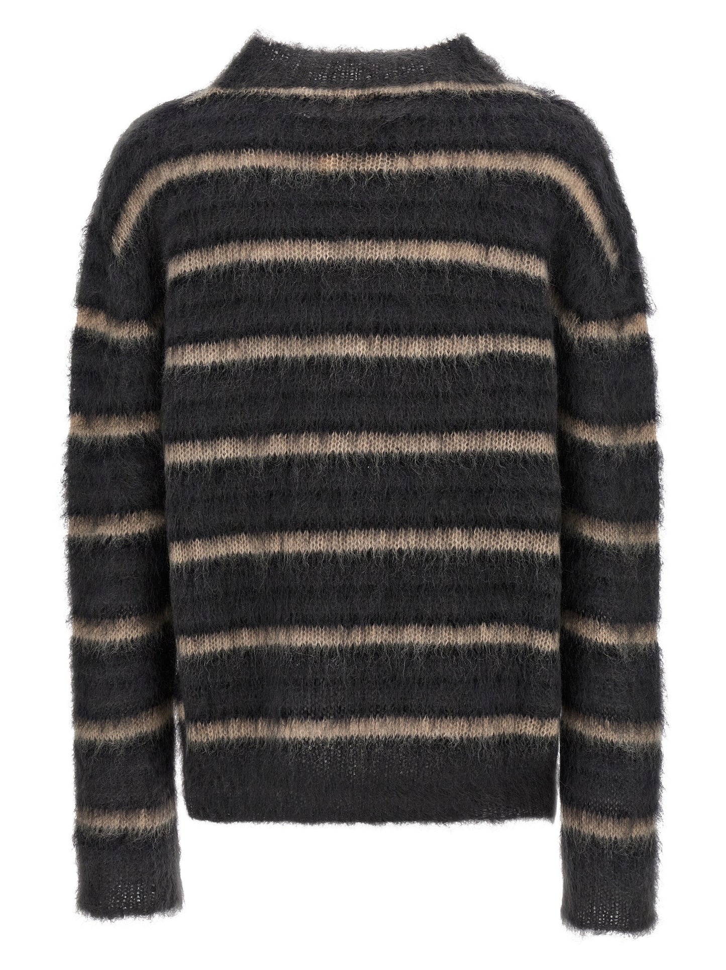 Cardigan by Marni for men in polyester & mohair gray, multicolor, patterned & striped presents a textural silhouette, artfully finished with a textural crew neckline and for a sophisticated, textural look.