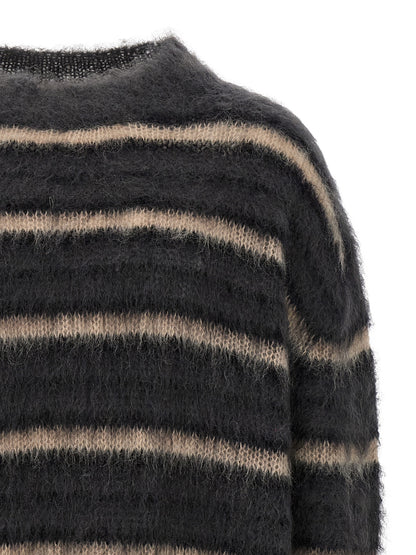 Cardigan by Marni for men in polyester & mohair gray, multicolor, patterned & striped presents a textural silhouette, artfully finished with a textural crew neckline and for a sophisticated, textural look.