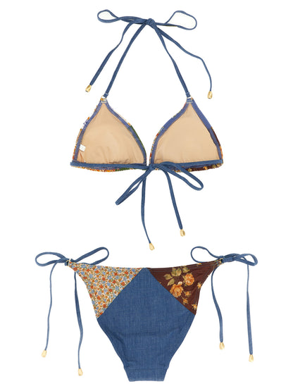 Bikini by Zimmermann for women in cotton and multicolor & patchwork presents a sultry silhouette, artfully capturing the sophisticated aesthetic of Women's Cotton Bikini with a sultry finish.