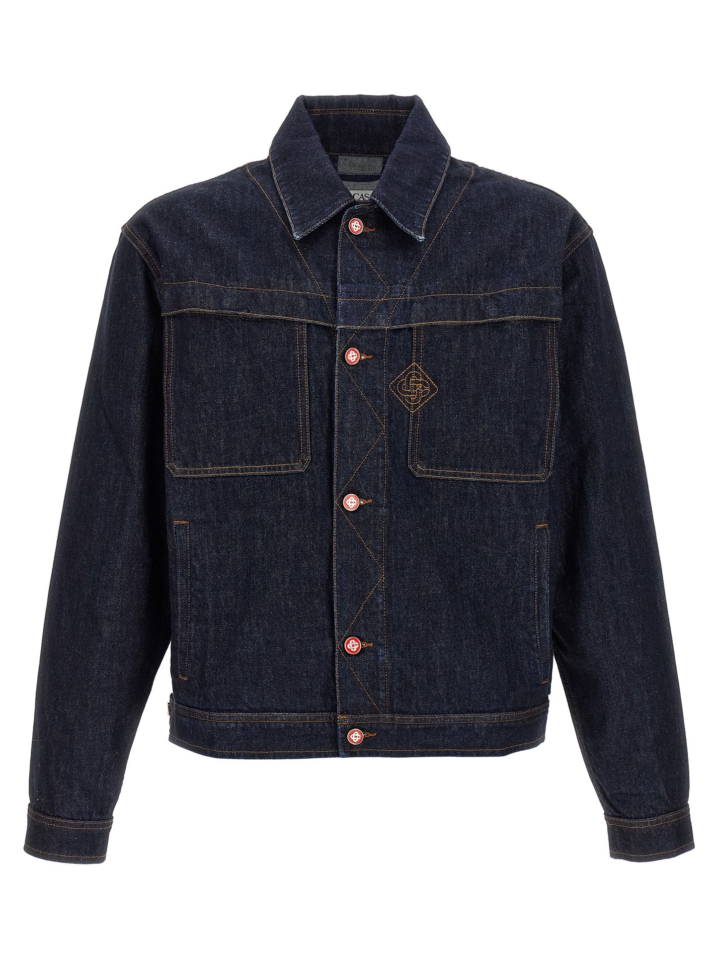 Trucker Jacket by Casablanca for men in denim cotton blue & signature features an on trend silhouette, showcasing refined pockets and a sophisticated for a truly on trend finish.