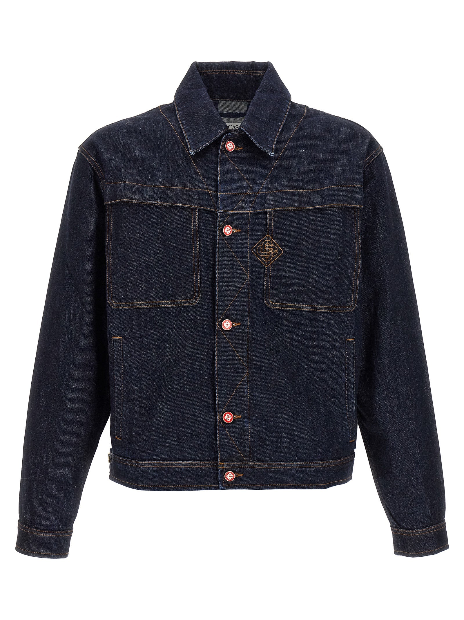Trucker Jacket by Casablanca for men in denim cotton blue & signature features an on trend silhouette, showcasing refined pockets and a sophisticated for a truly on trend finish.